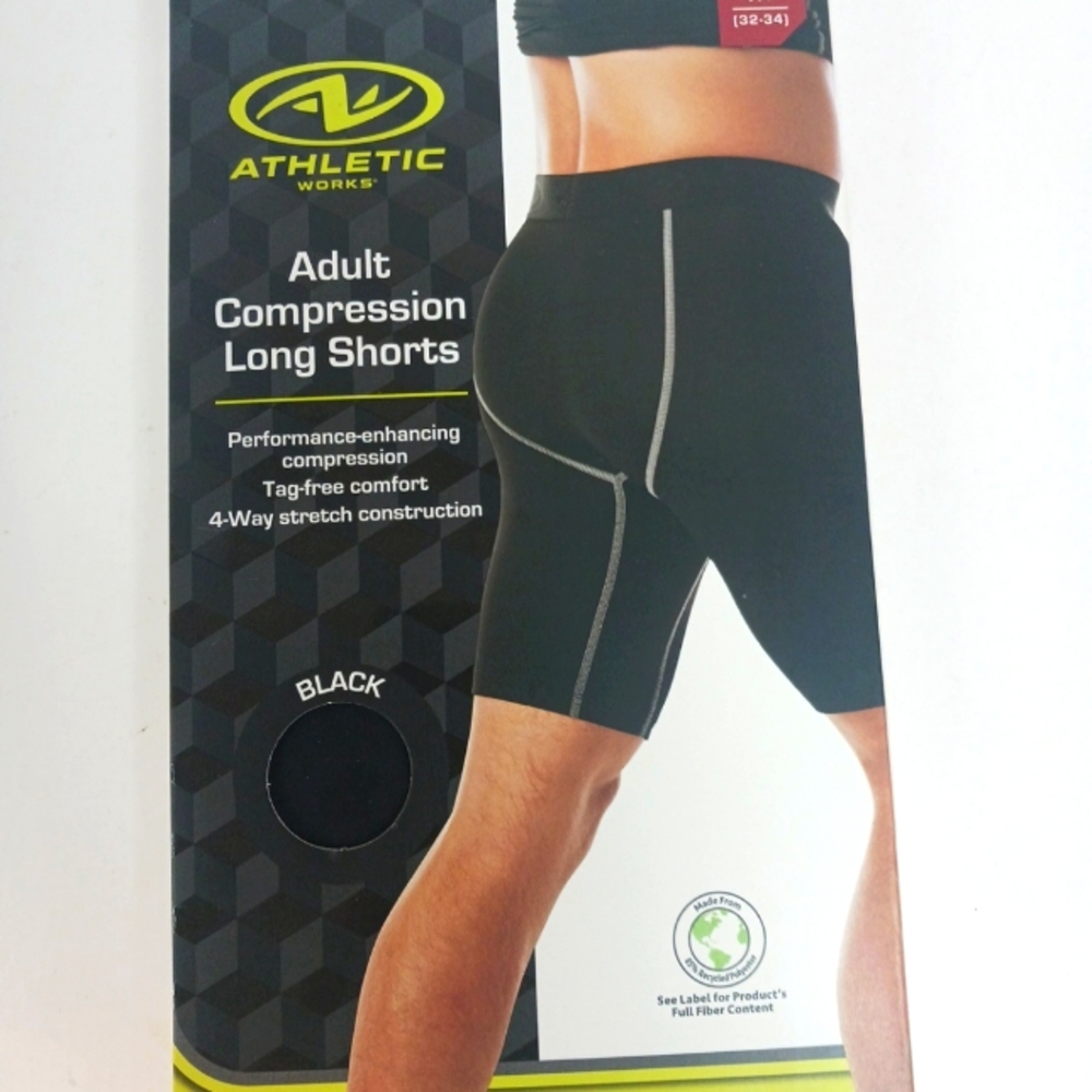 NEW Mens Athletic Works Black Compression Long Shorts CHOOSE YOUR SIZE